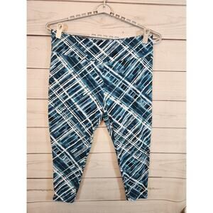 Terra &‎ Sky Women's Teal White Plaid Stretch High Rise Leggings Pants Size 3X